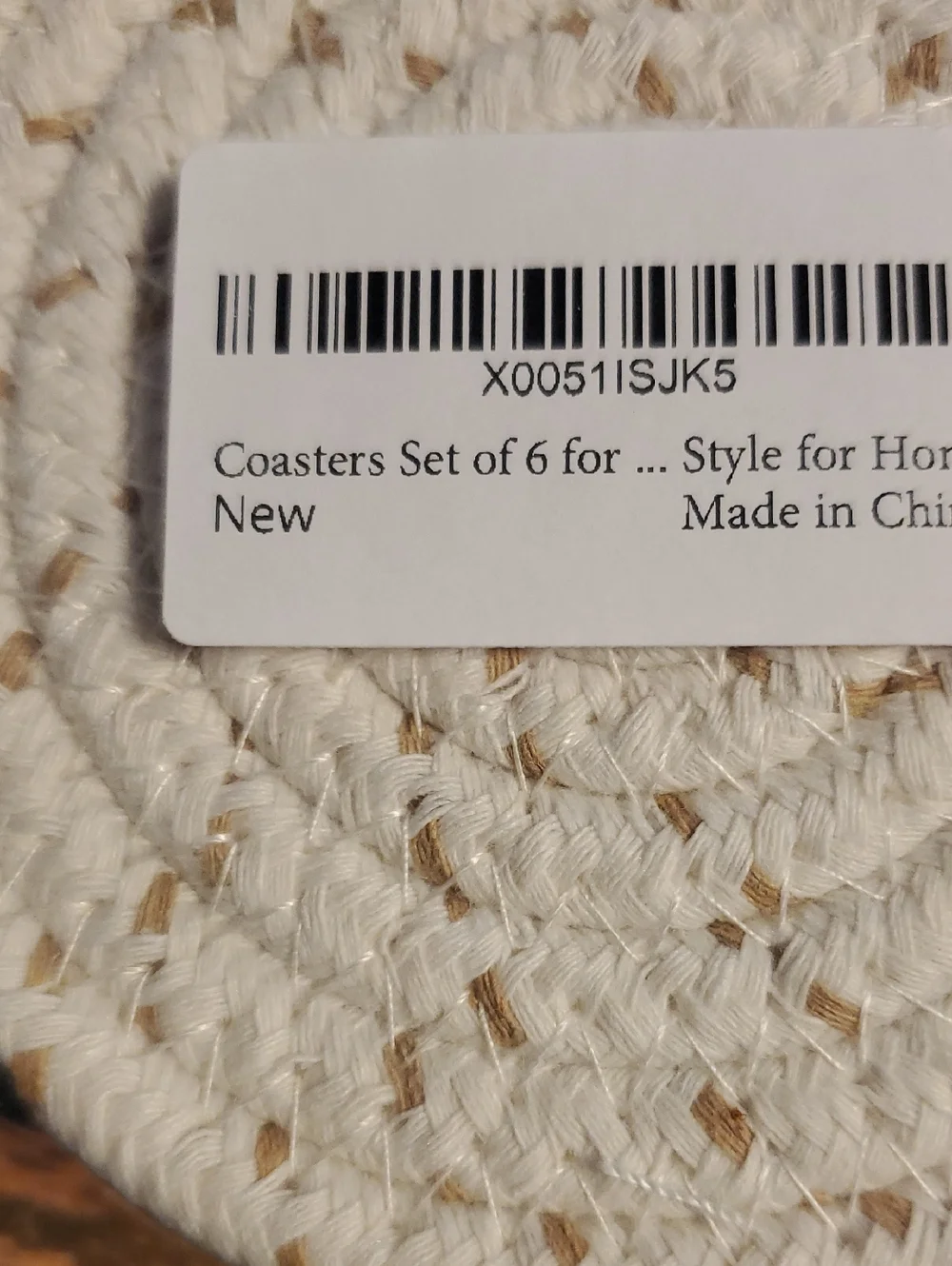 B2G1F Woven Round Coaster Set in Natural White / Brown - Pack of 6 NWT